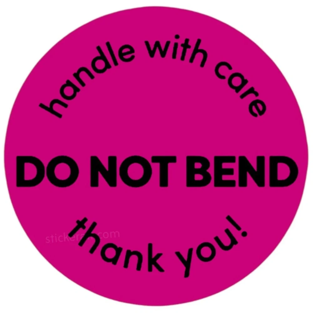 2” DO NOT BEND Orange Stickers - Handle With Care Shipping Labels